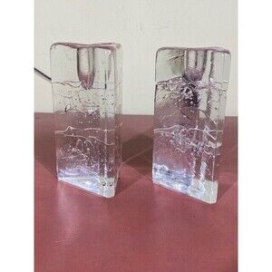 Vintage Set of Two MCM Clear Glass 5" Triangle Iittala Table Top Candle Holders